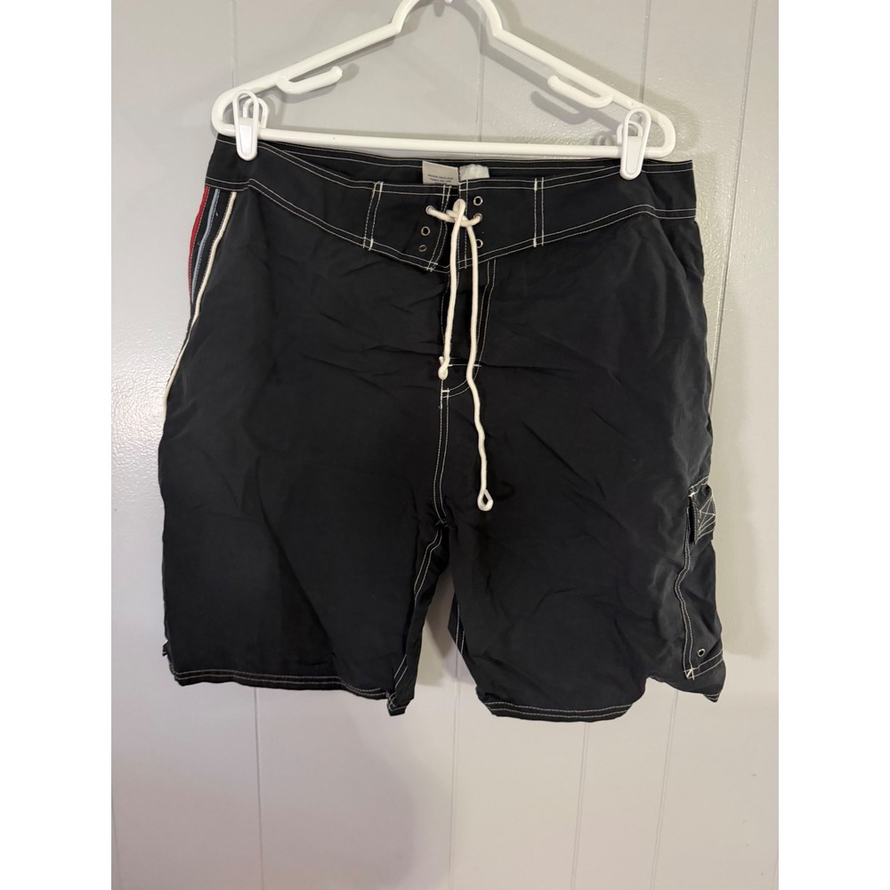 OP Board Shorts Mens 38 Black Swim Trunks Cargo Pocket Stripe Retro Surf 5308